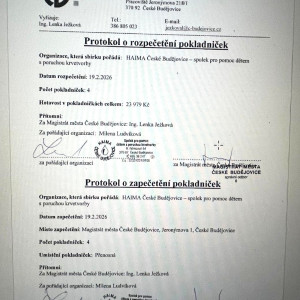 úřední protokol o rozpečetění kasiček