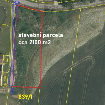 Prodej stavebního pozemku 2100 m2 v obci Příbraz, okres Jindřichův Hradec