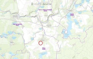 Prodej stavebního pozemku 2100 m2 v obci Příbraz, okres Jindřichův Hradec