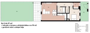 Byt 2+kk se zahradou 59 m², terasou a garážovým stáním v uzavřené Rezidenci Libuš, Praha 4