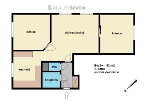 Prodej bytu 3+1 v osobním vlastnictví, 52 m2 po rekonstrukci