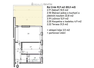 Pronájem bytu 2+kk s terasou, 51 m2 (83 m2) v Hluboké nad Vltavou