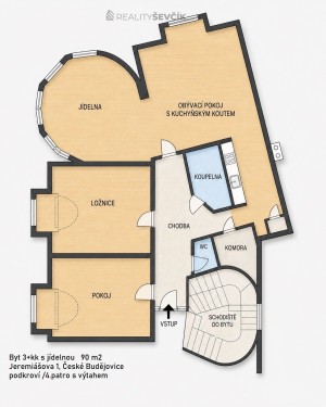Pronájem světlého podkrovního bytu 3+kk, 90 m², Jeremiášova, České Budějovice