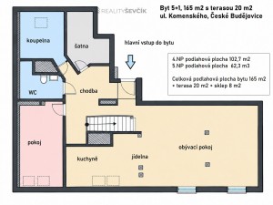 Prodej mezonetového bytu 5+1, 165 m², terasa 20 m² – České Budějovice