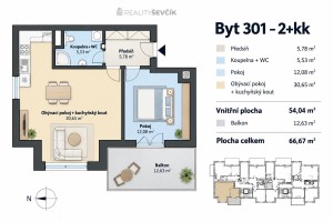 Pronájem bytu 2+kk, 54 m², balkon 12,6 m², garážové stání – České Budějovice, Plavská